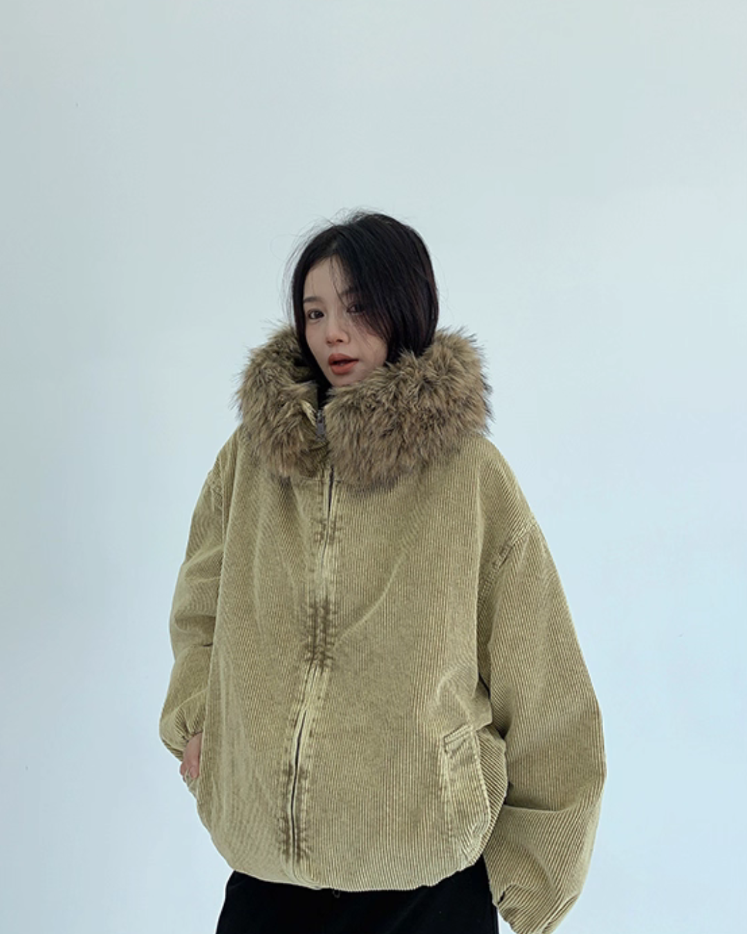 Fur Corduroy Double-Zip Jacket YLS0993