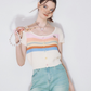 Colorful Border Knit Short Sleeve Cardigan ZZF0214