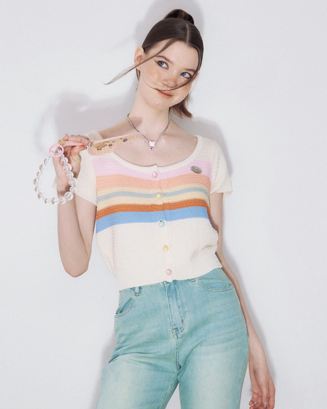 Colorful Border Knit Short Sleeve Cardigan ZZF0214