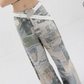 News Paper Print Wide Pants KNH0005