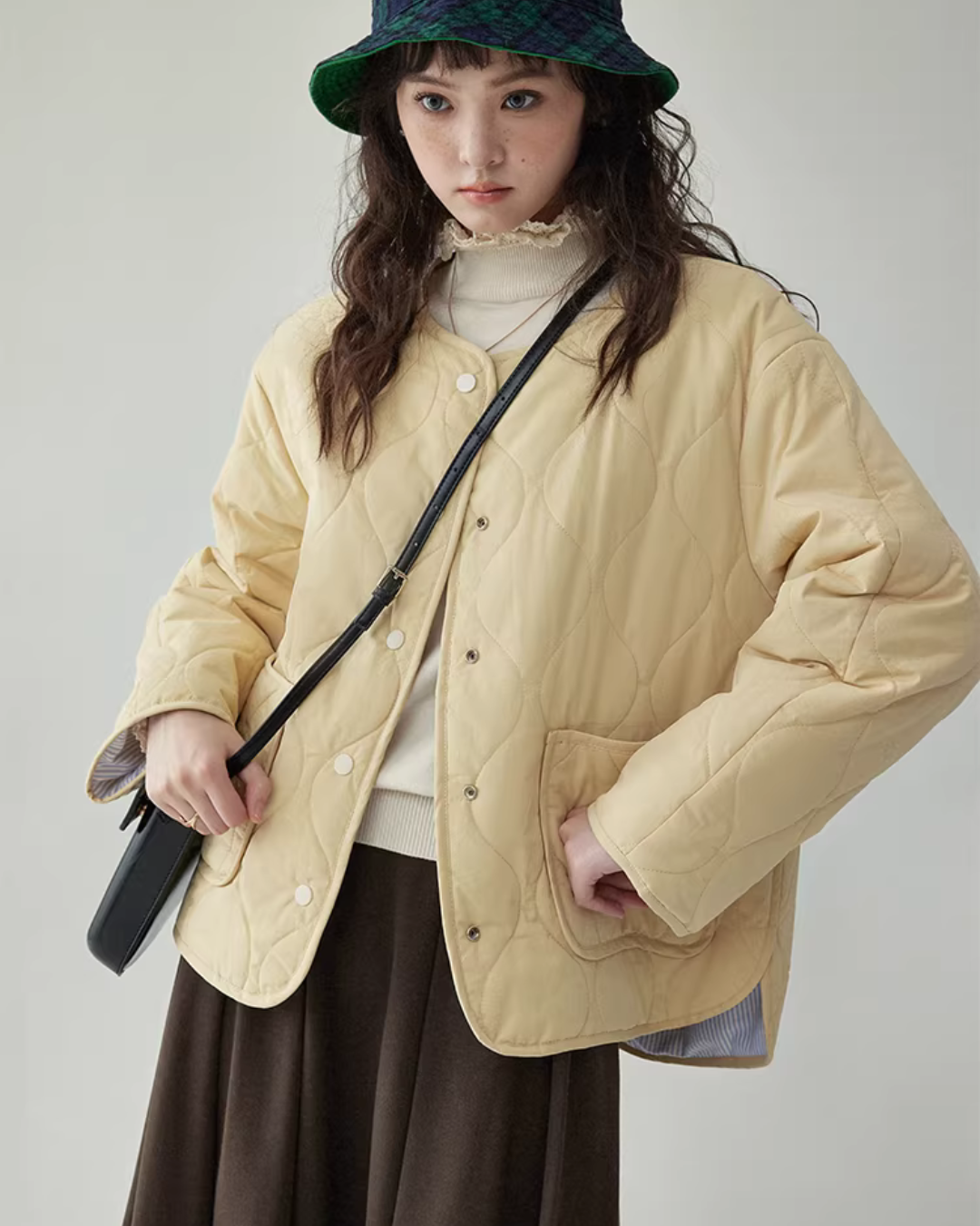 Wave Quilting Collarless Jacket AMU0045