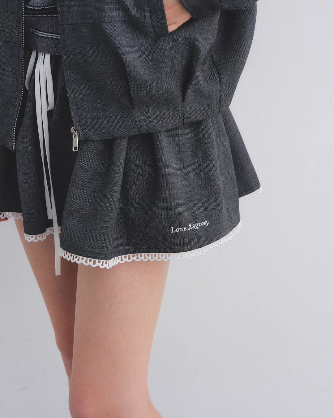 Lace Collar Zip Jacket / Flared Mini Skirt ASG0084