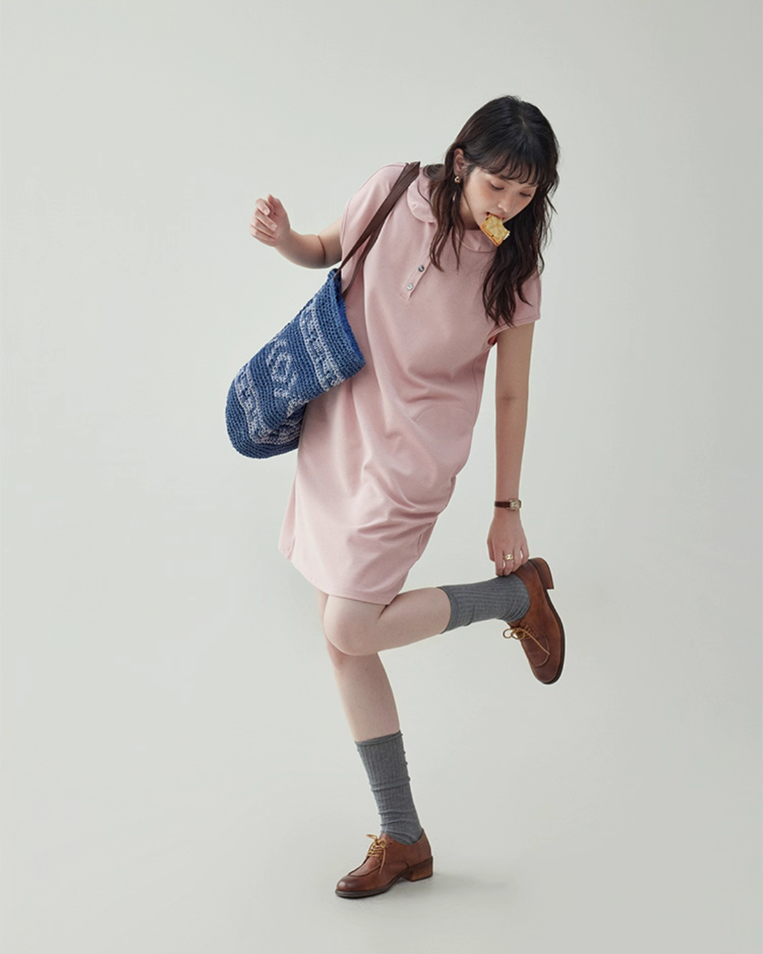 Round Collar Pastel Pink Dress AMU0026