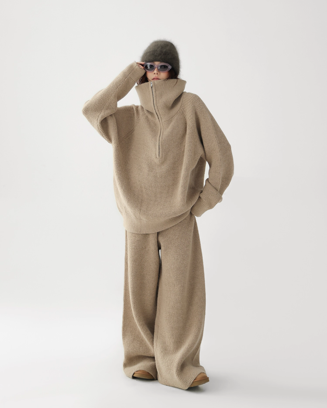 Half-Zip Knit Top / Loose Wide Pants ACS0336