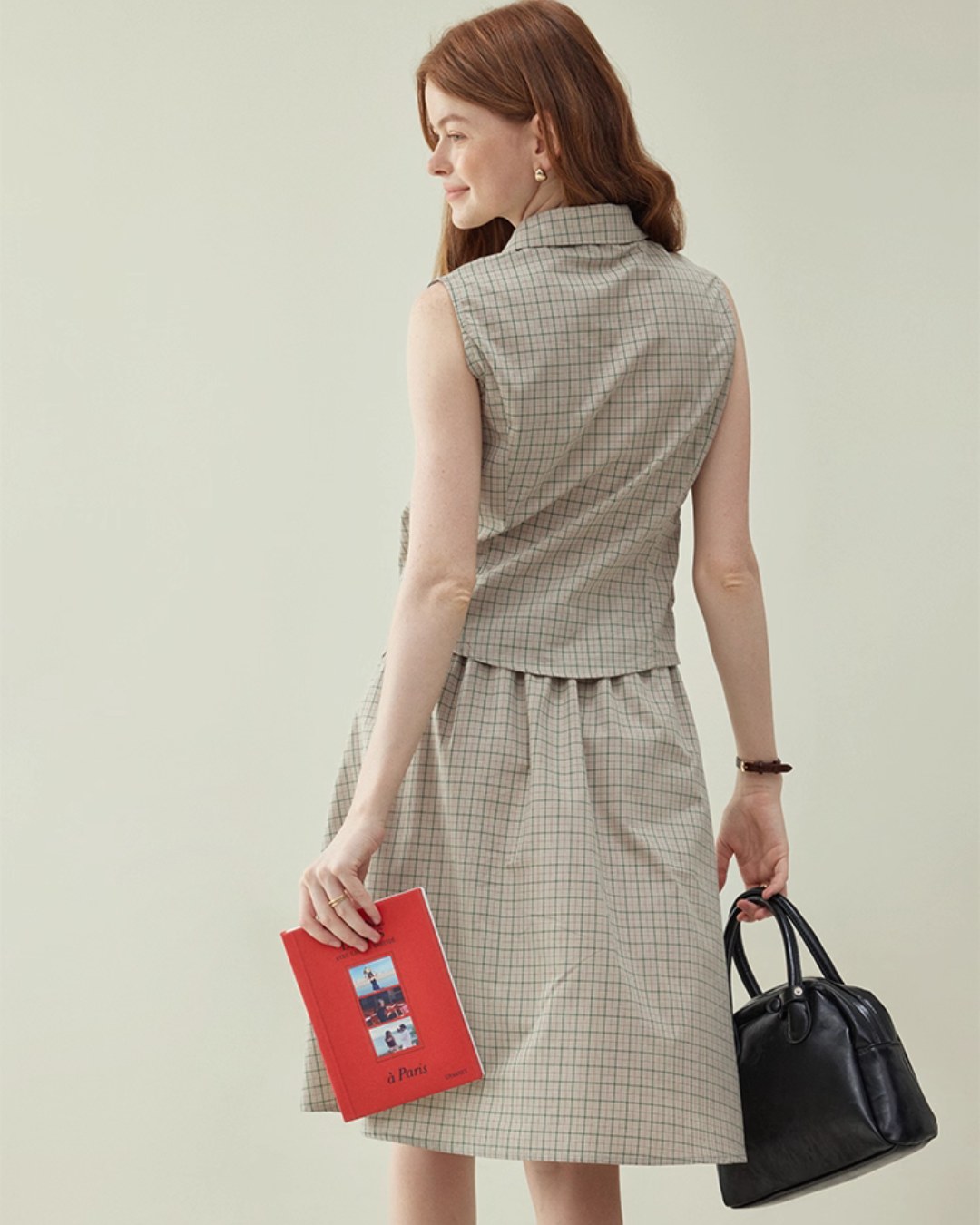 Retro Plaid Sleeveless Shirt / Long Skirt AMU0025