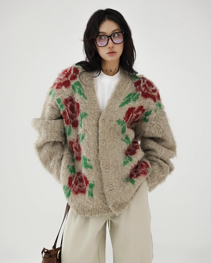 V-Neck Rose Knit Cardigan ACS0216