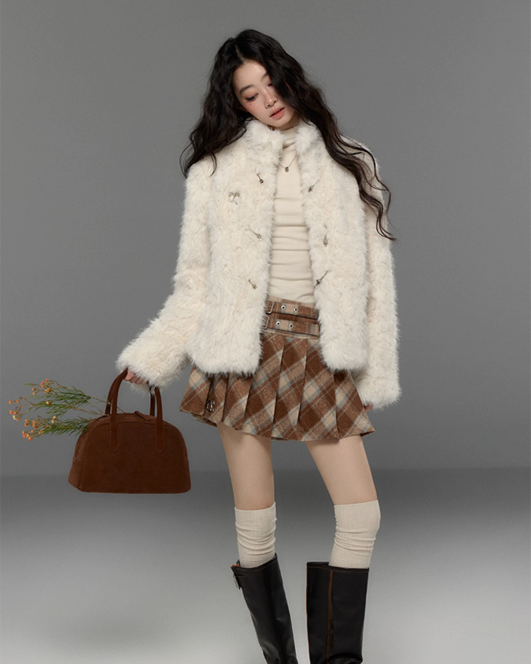 Stand Collar Fluffy Fur Jacket TRK0009