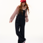 Half Button Border Top / Wide-Leg Denim Overalls ASG0053