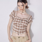 Retro Plaid Off-Shoulder Tops ZZF0236