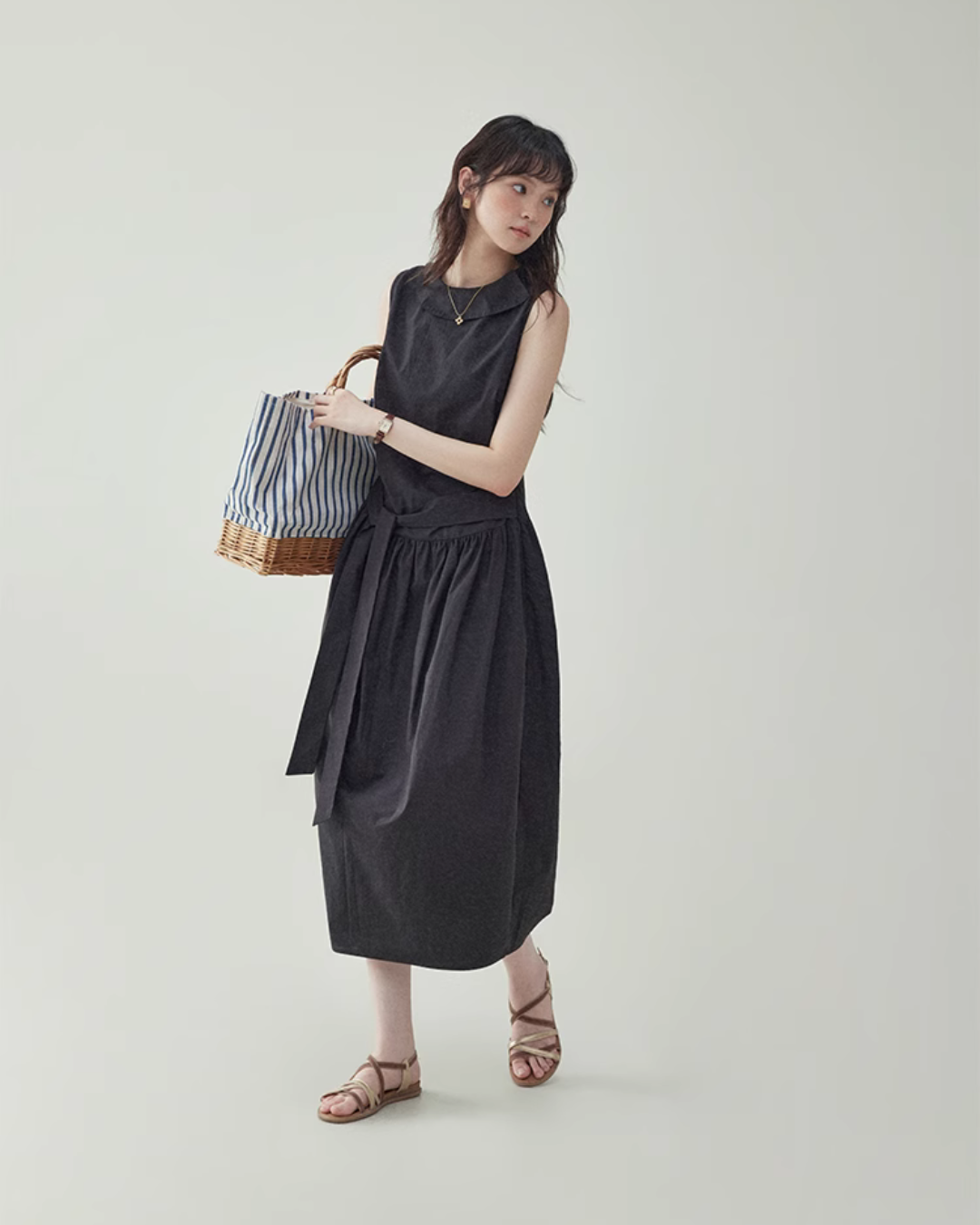 Black Waist Belt Sleeveless Dress AMU0029