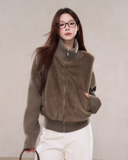 Stand Collar Fur Knit Jacket WDB0005
