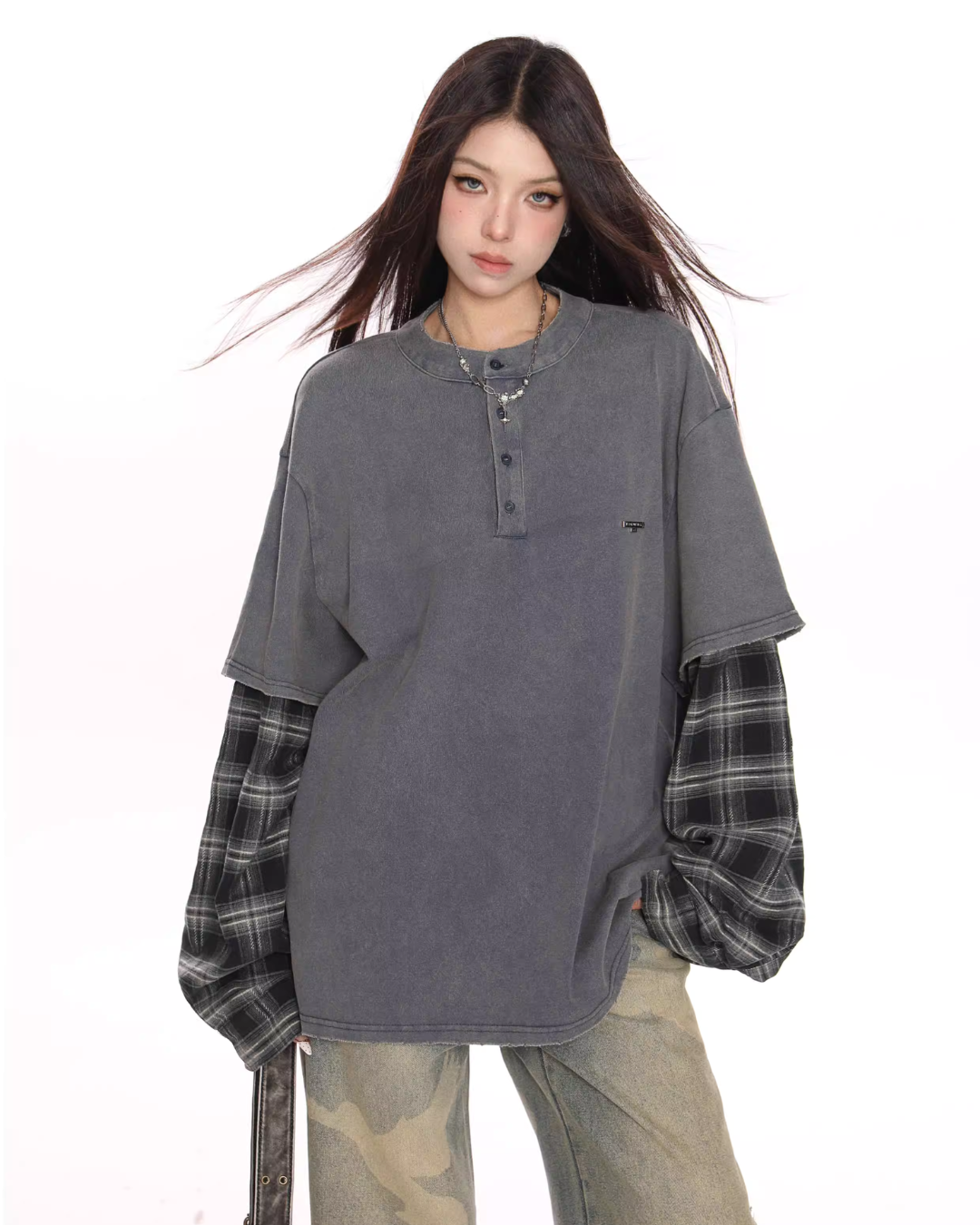 Plaid Two-Piece Long Sleeve T-Shirt BGS0046