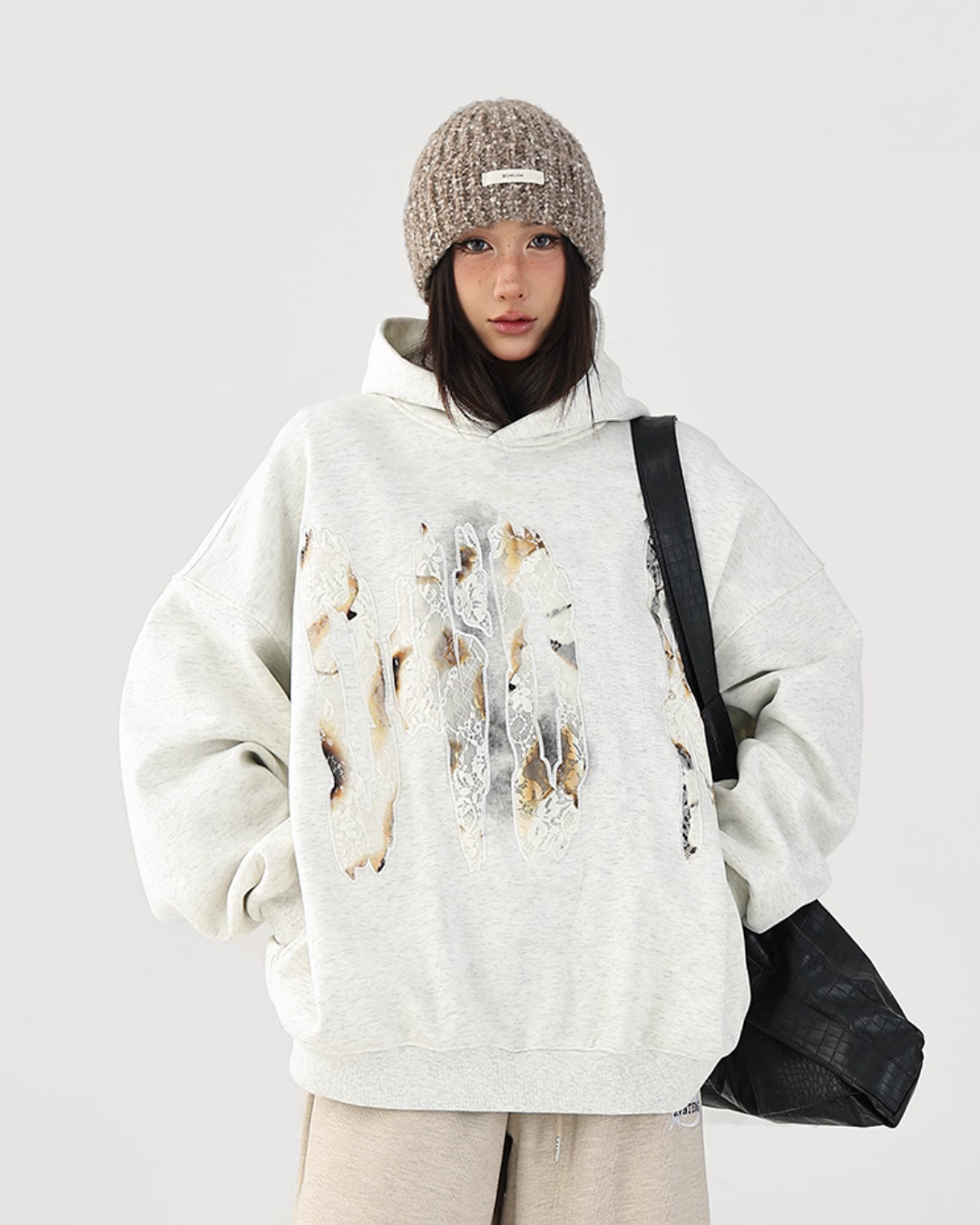 Lace Burnout Embroidered Hoodie ACS0342