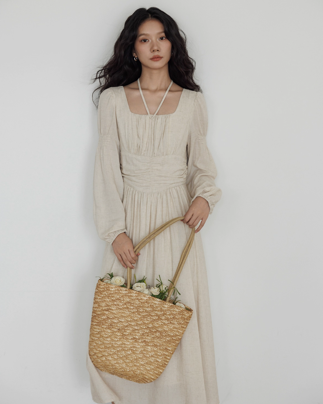 Linen Long-sleeve Slim Dress VAS0155