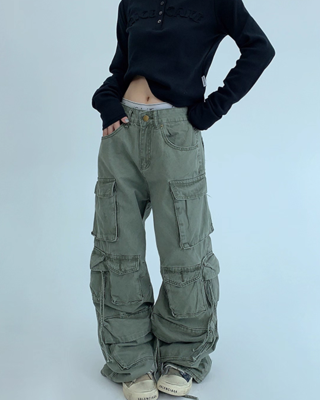 Pocket Design Wide Cargo Pants YLS0889