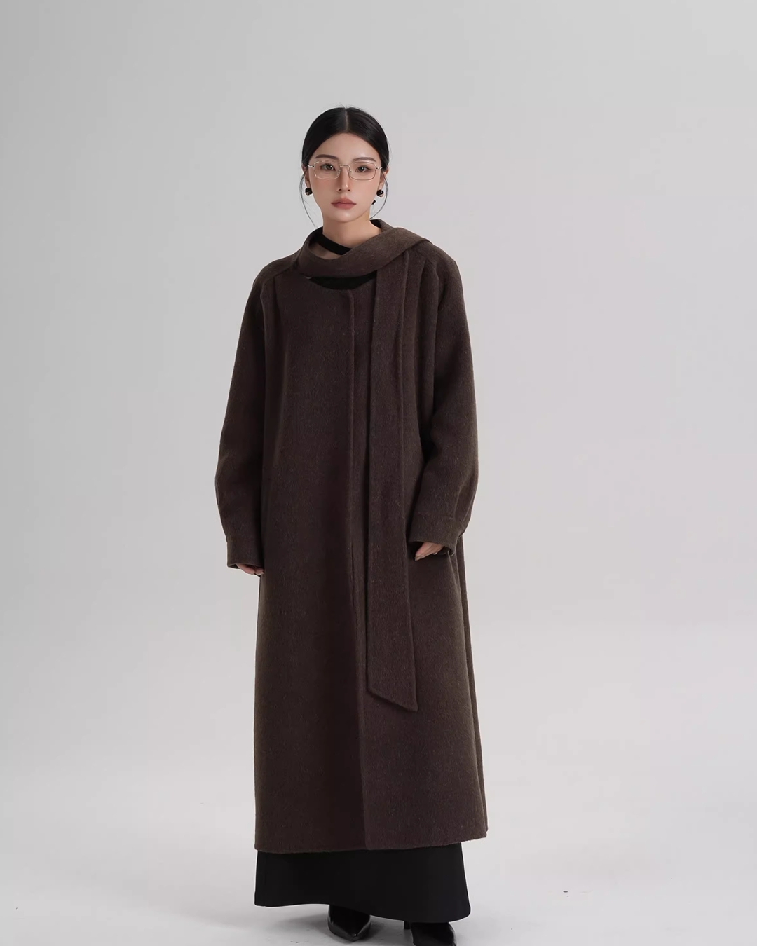 Tie Collar Long Coat SRS0384