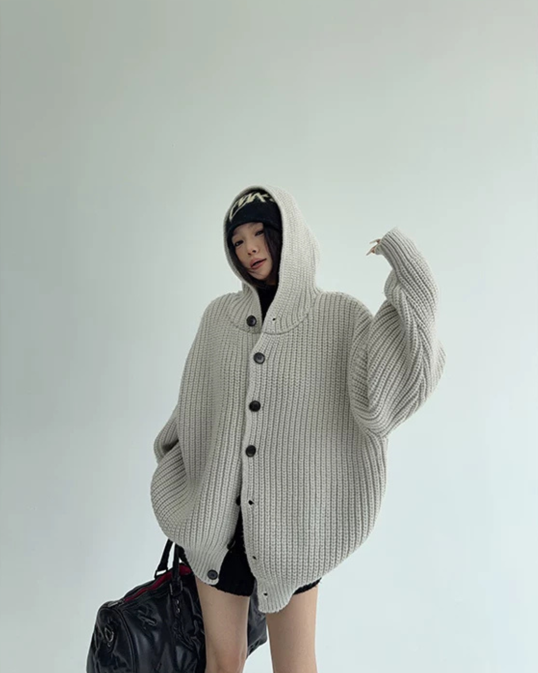 Oversized Hooded Knit Cardigan YLS1059