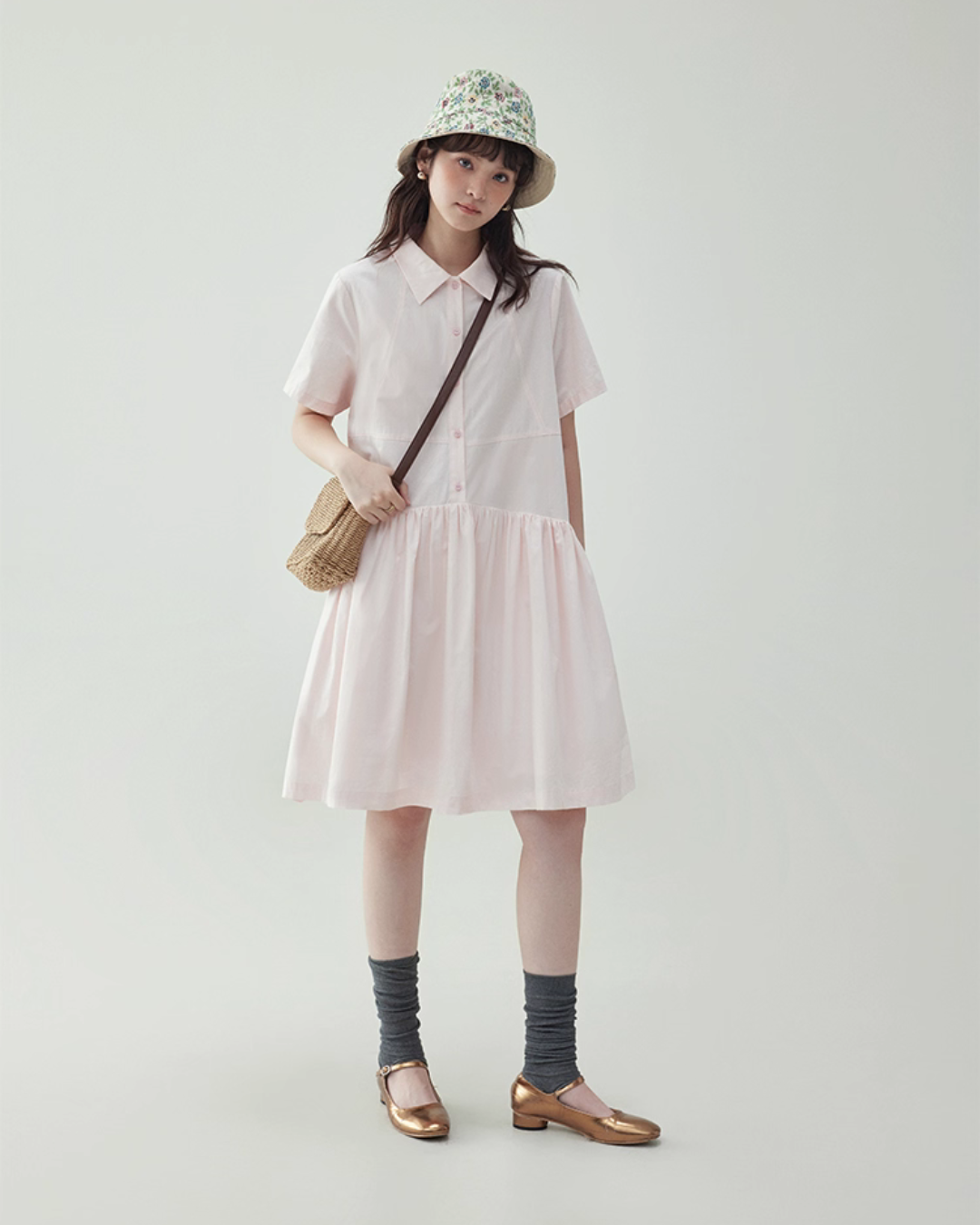 Relaxed Gathered Waist Cotton Dress AMU0027