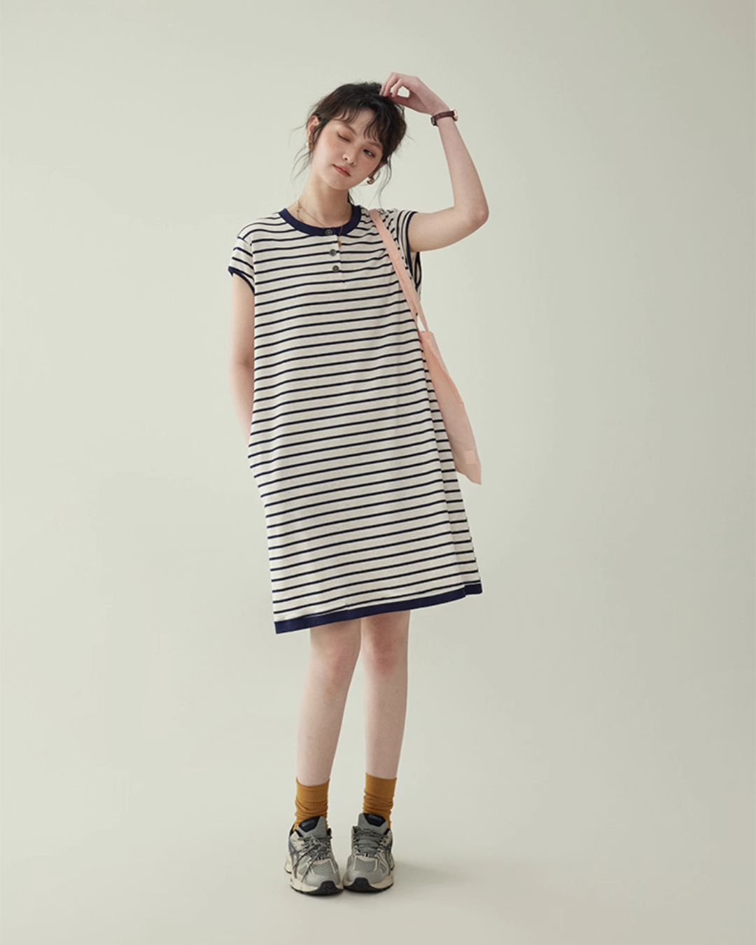 Striped Round Neck T-Shirt Dress AMU0037