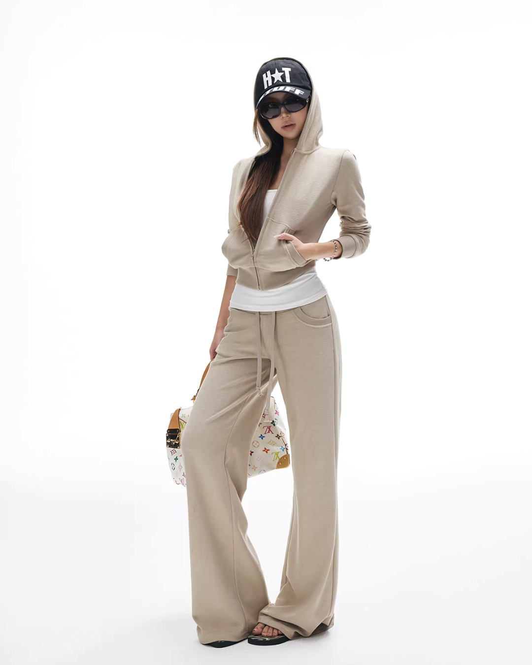 Khaki Slim Short Hoodie / Low-Waist Sweatpants IMX0009