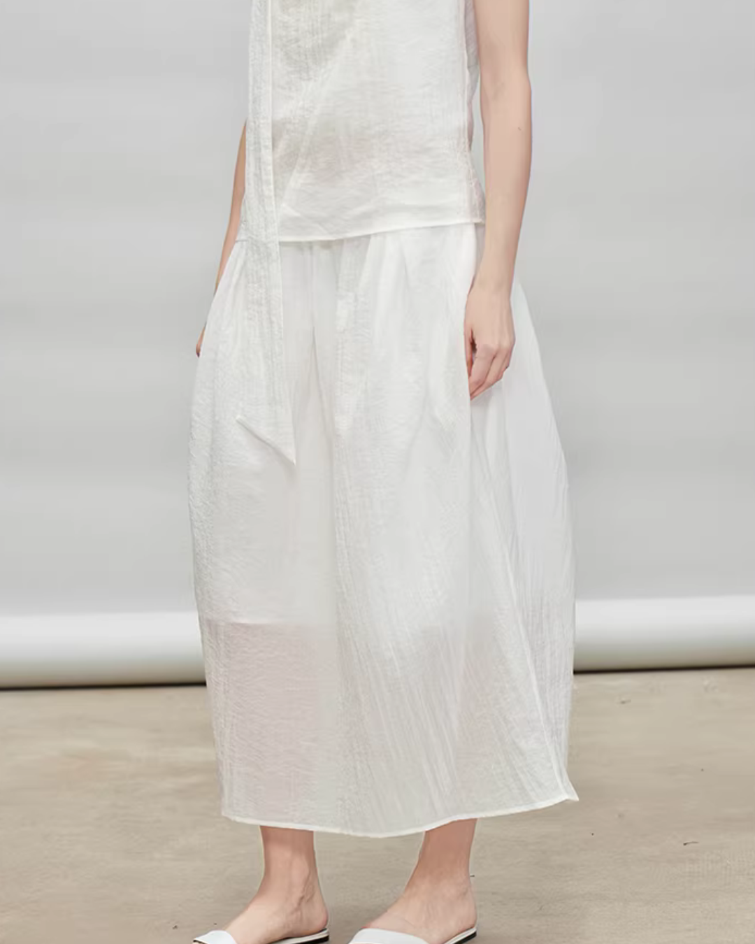 French Ribbon Sleeveless Top / Irregular Tulip Hem Skirt TEO0010