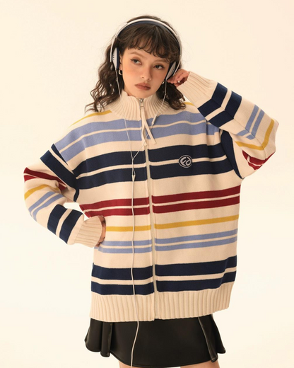 Retro Turtleneck Border Cardigan EZK0002
