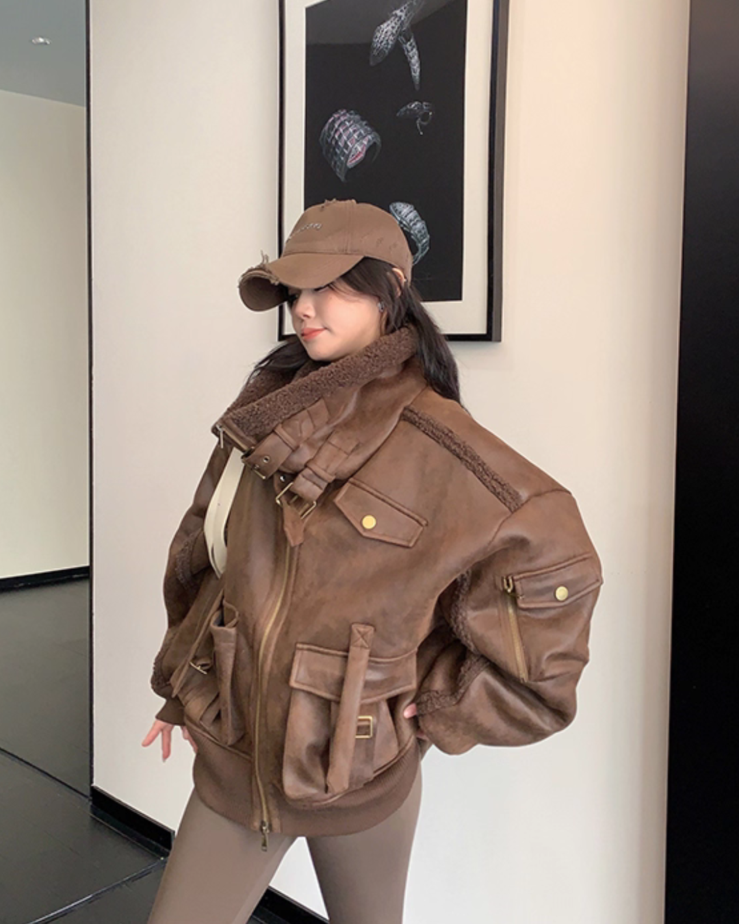 Vintage Leather Faux Fur Jacket YLS1005