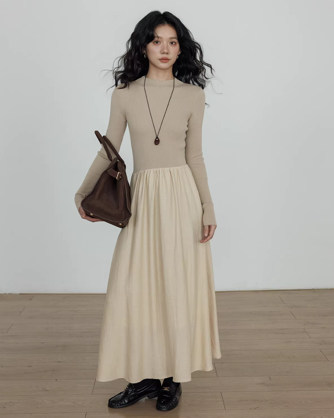 Mock Neck Top Docking Flare Skirt VAS0183