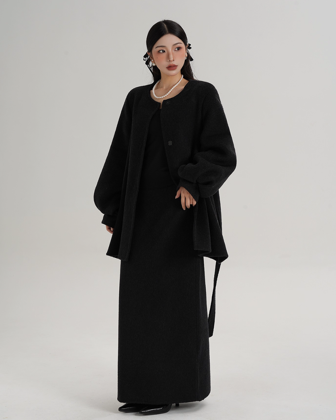 Collarless Belt Coat SRS0374