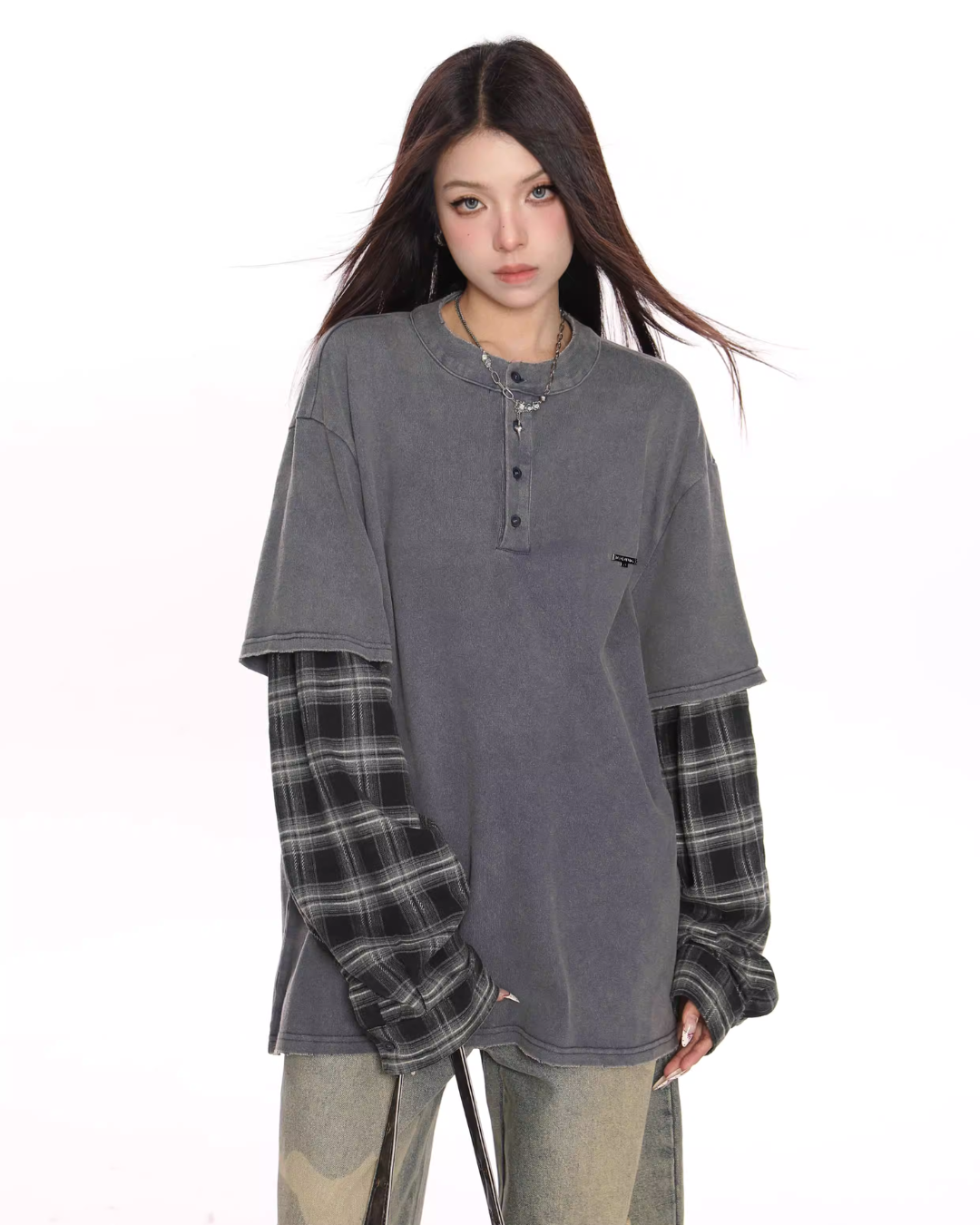 Plaid Two-Piece Long Sleeve T-Shirt BGS0046