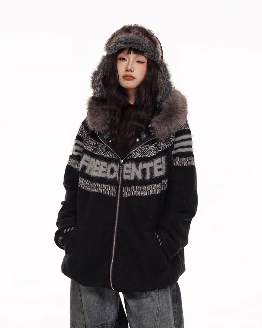 Fur Hood Retro Knit Cardigan FEC0002