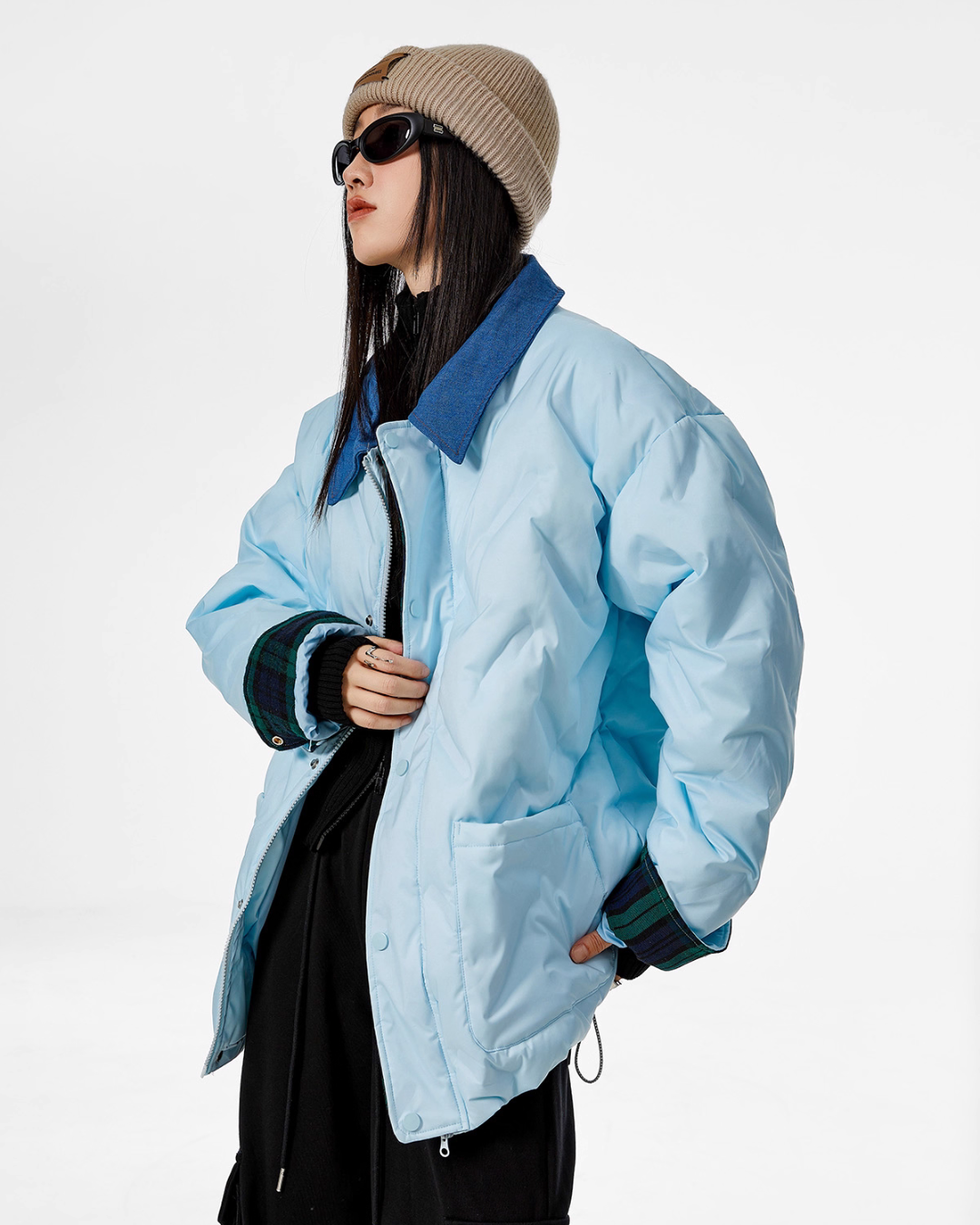 Color Block Collar Down Jacket ICM0108