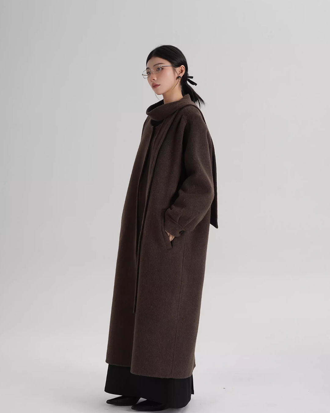 Tie Collar Long Coat SRS0384