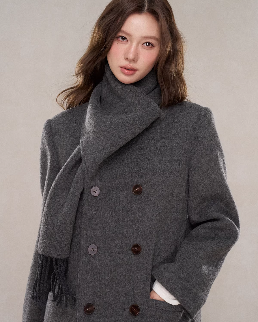 Scarf Collar Double Breasted Wool Coat WDB0003
