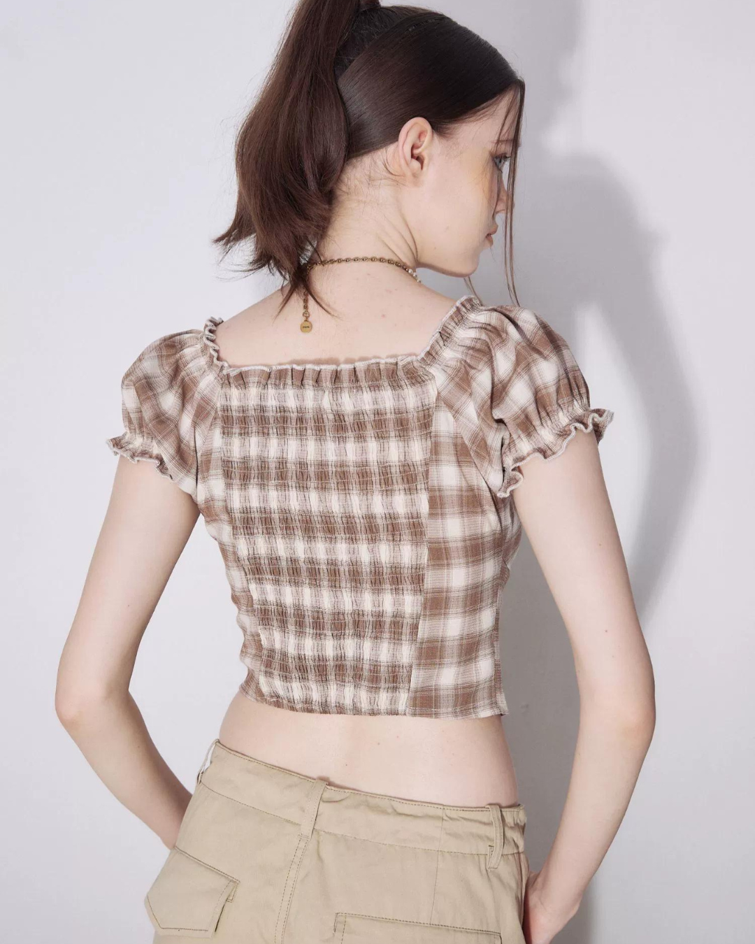 Retro Plaid Off-Shoulder Tops ZZF0236