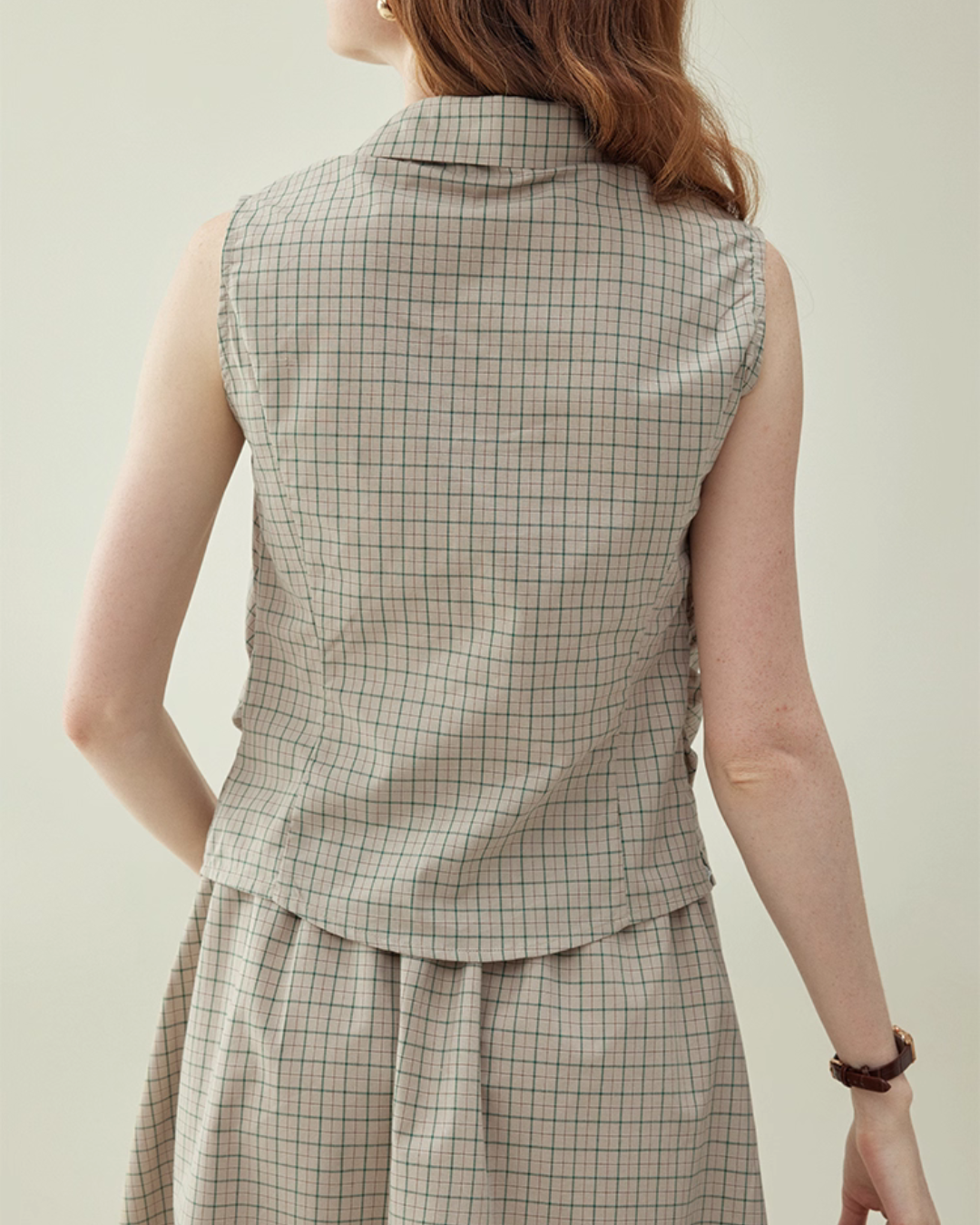 Retro Plaid Sleeveless Shirt / Long Skirt AMU0025