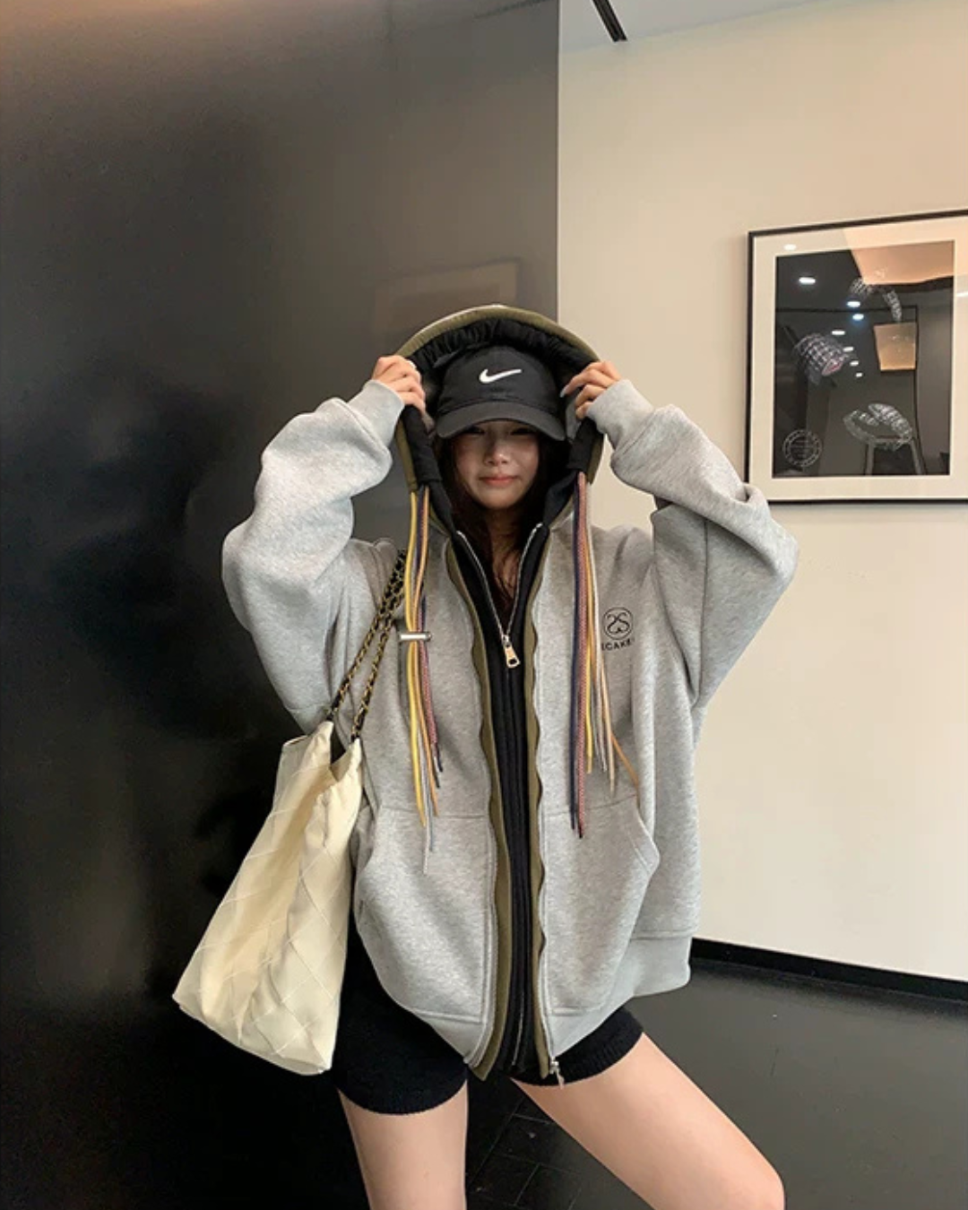 Colorful Drawcord Zip-Up Hoodie YLS1075