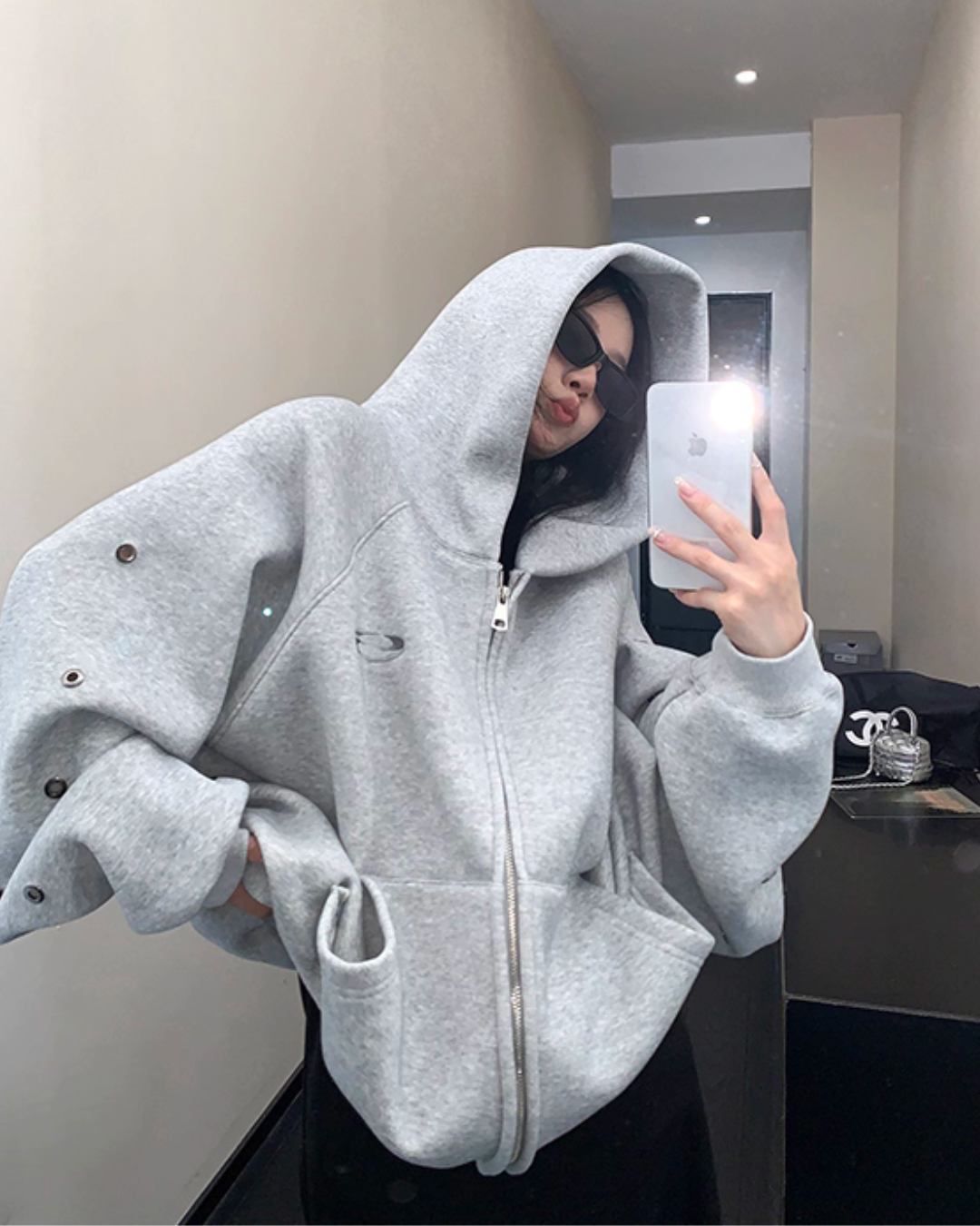 Hollow Out Zip Up Hoodie YLS0988