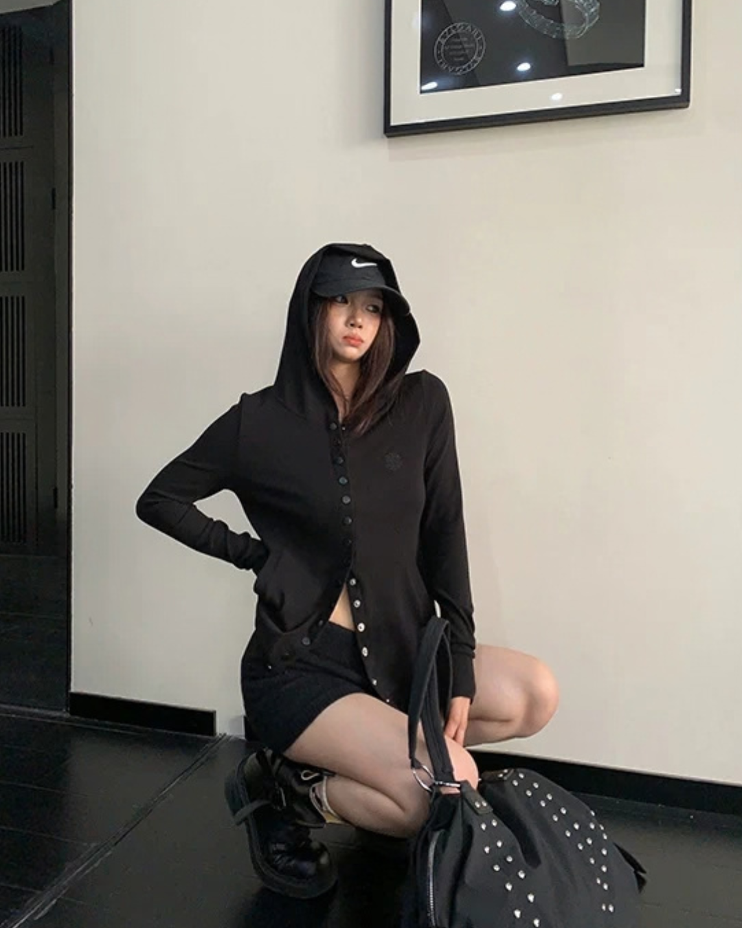 Snap Button Hooded Cardigan YLS1039