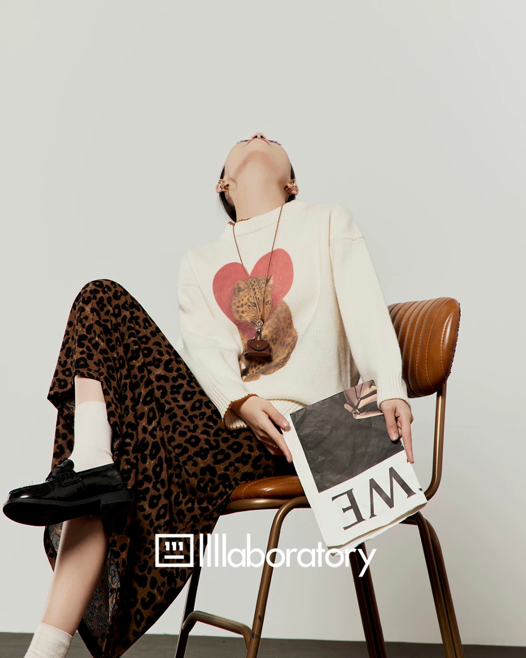Vintage Printed Long-Sleeve T-Shirt / Leopard Skirt LLA0663