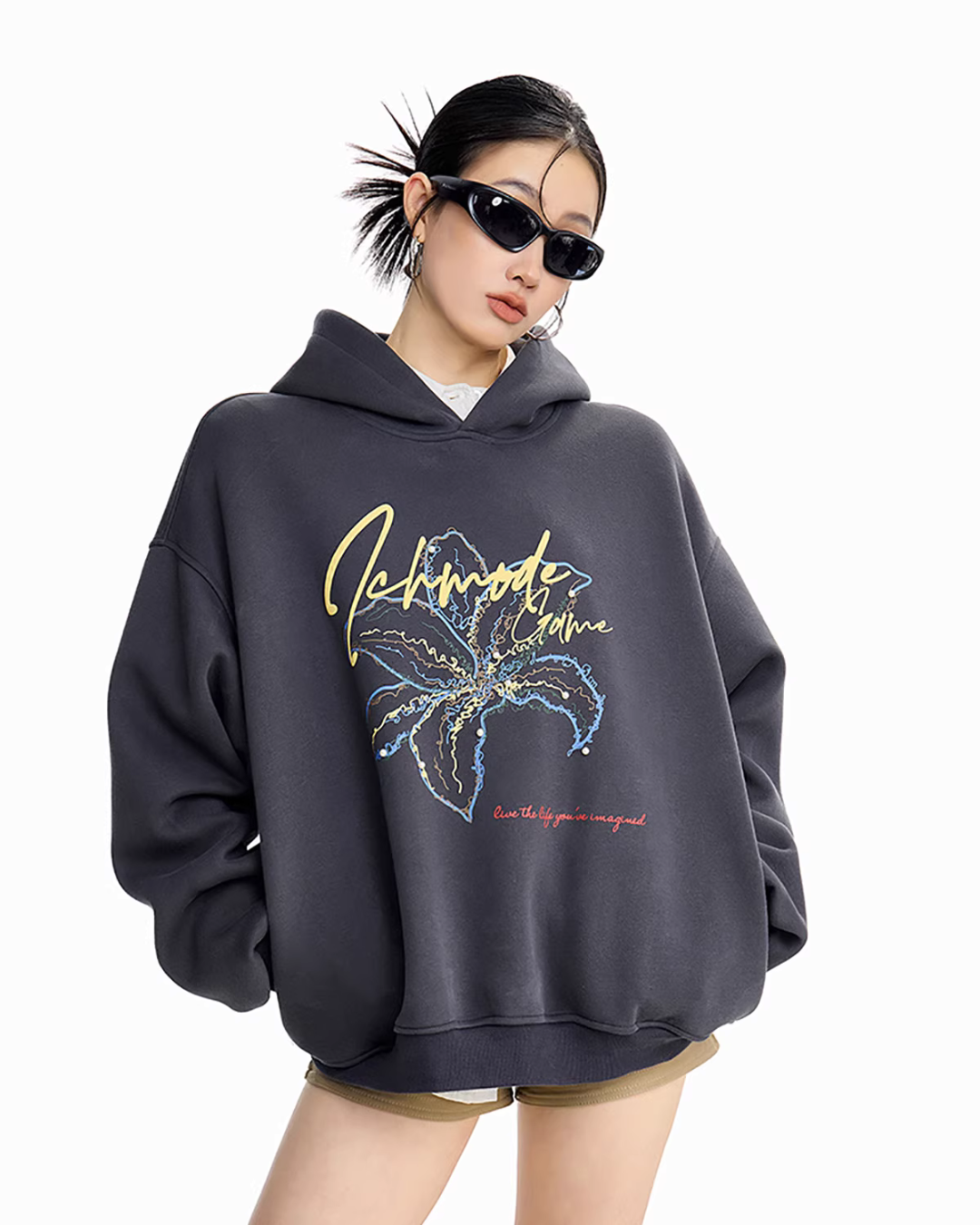 Flower Motif Loose Hoodie ICM0076