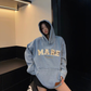 Oversize Retro Embroidered Denim Hoodie YLS1077