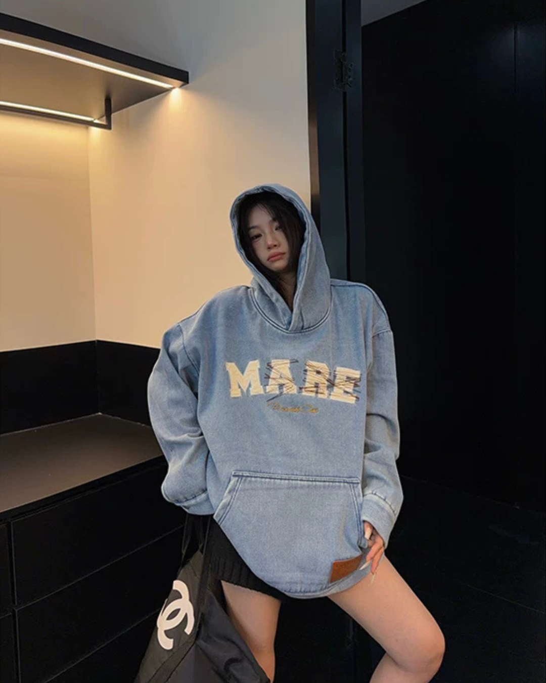 Oversize Retro Embroidered Denim Hoodie YLS1077