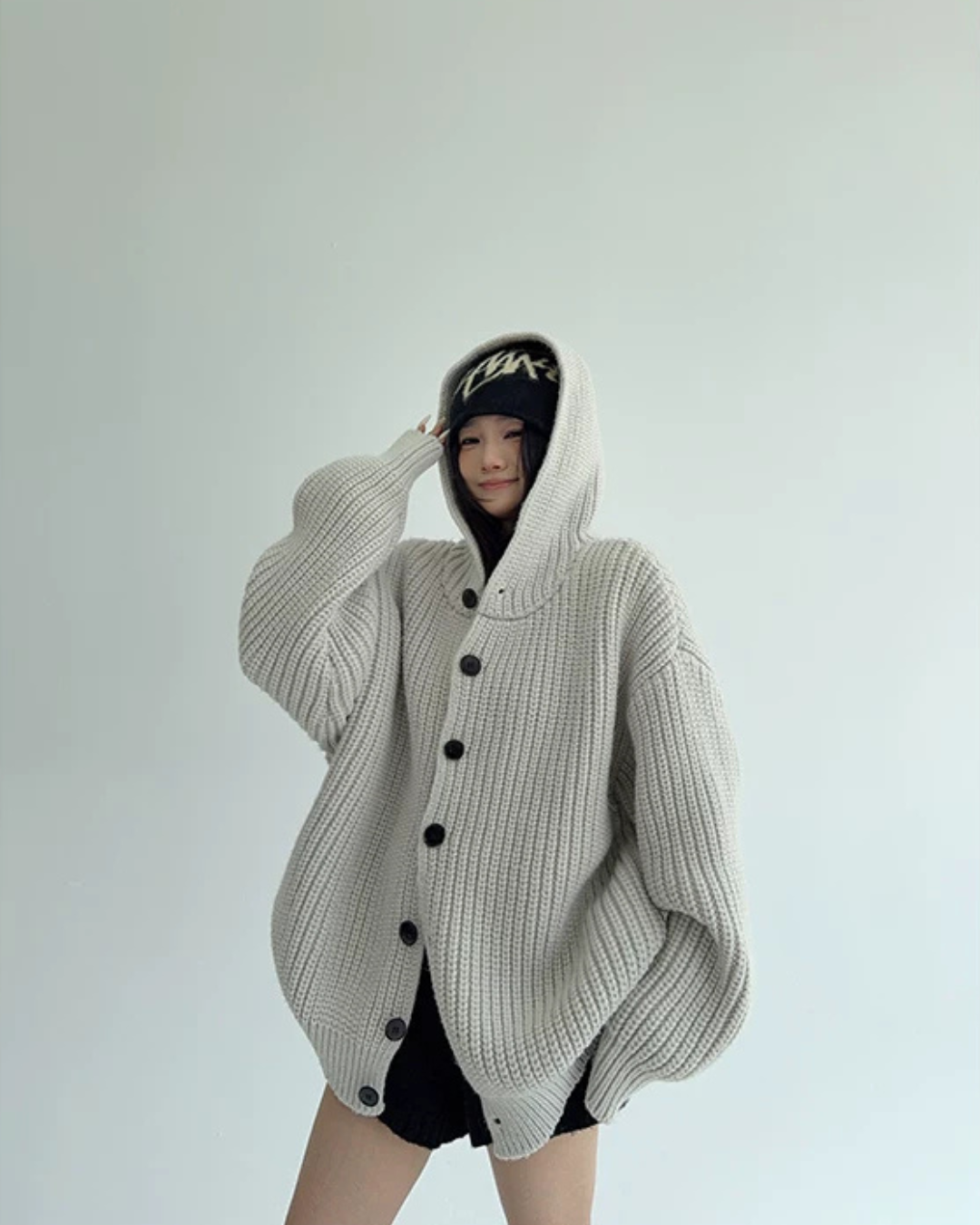 Oversized Hooded Knit Cardigan YLS1059