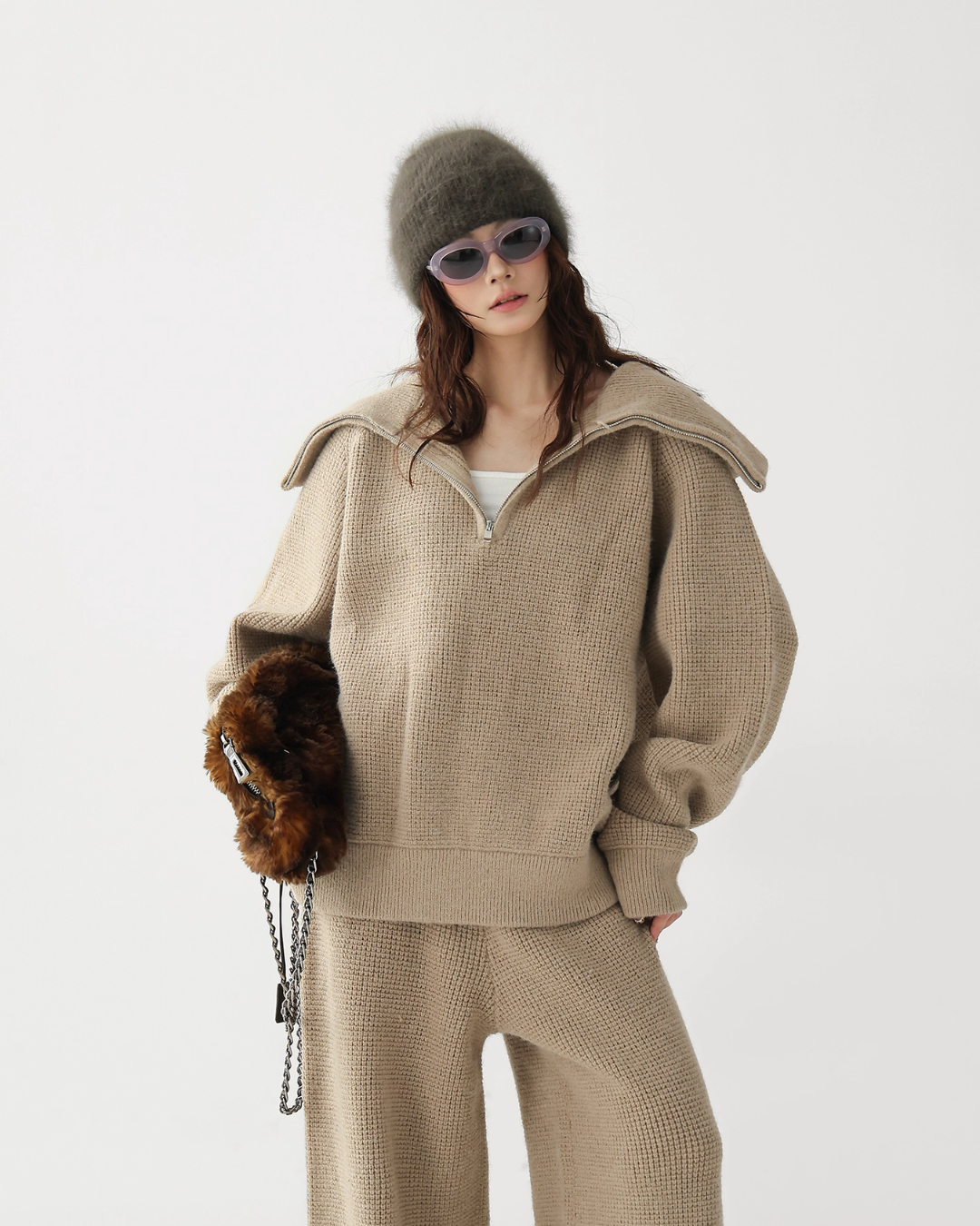 Half-Zip Knit Top / Loose Wide Pants ACS0336