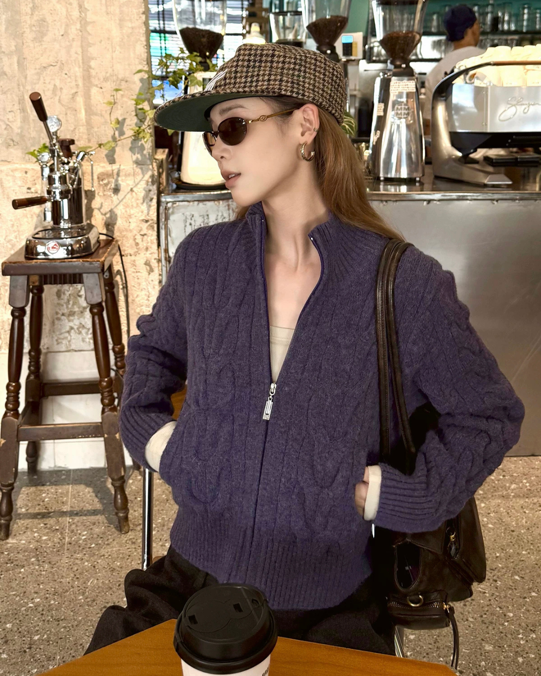Stand Neck Cable Knit Jacket WWP0021