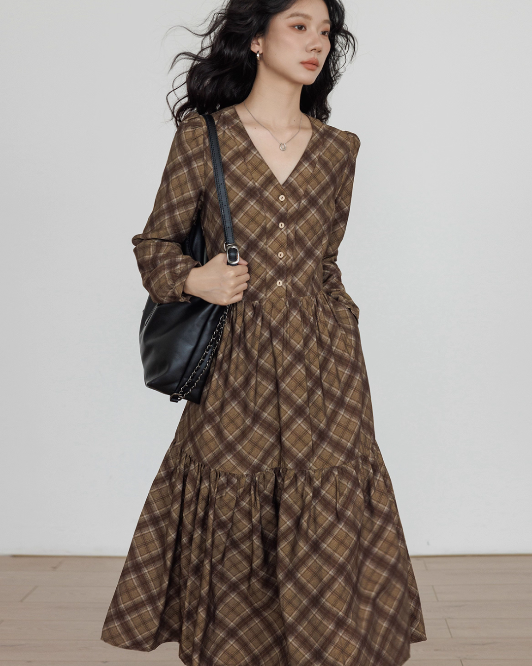 V-Neck Paid Long Dress VAS0161