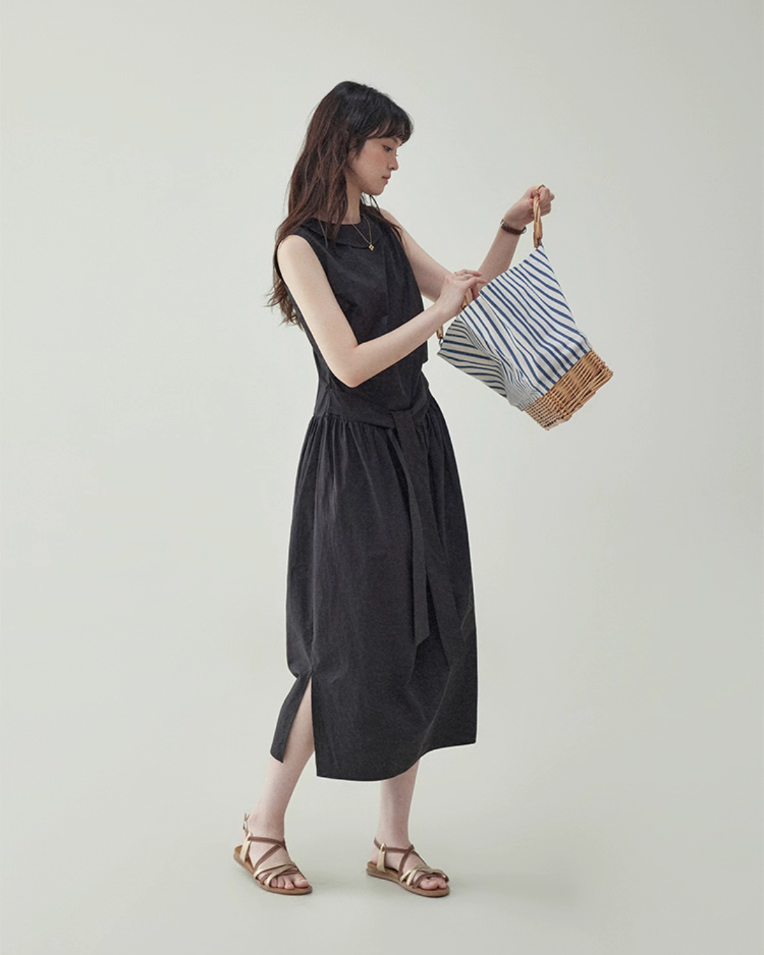 Black Waist Belt Sleeveless Dress AMU0029