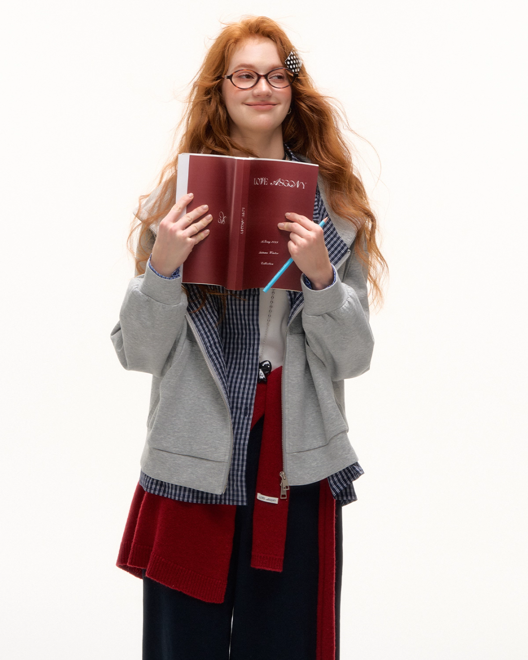 Plaid Spliced Hood Hoodie / Mini Skirt / Flare Pants ASG0066