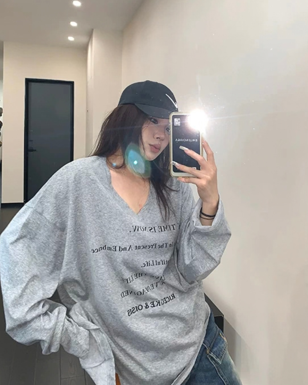 V-Neck Print Long Sleeve T-Shirt  YLS1044